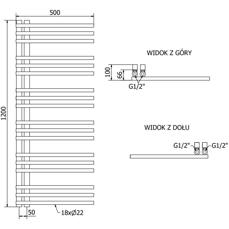 Mexen Neptun decorative bathroom radiator 1200 x 500 mm, 360 W, chrome - W101-1200-500-00-01