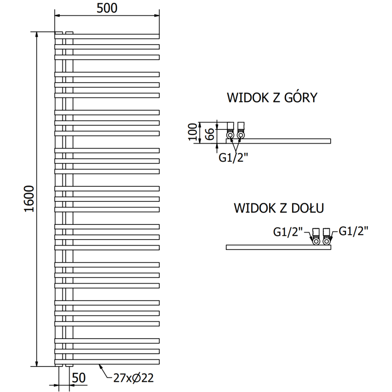 Mexen Neptune decorative bathroom radiator 1600 x 500 mm, 523 W, chrome - W101-1600-500-00-01