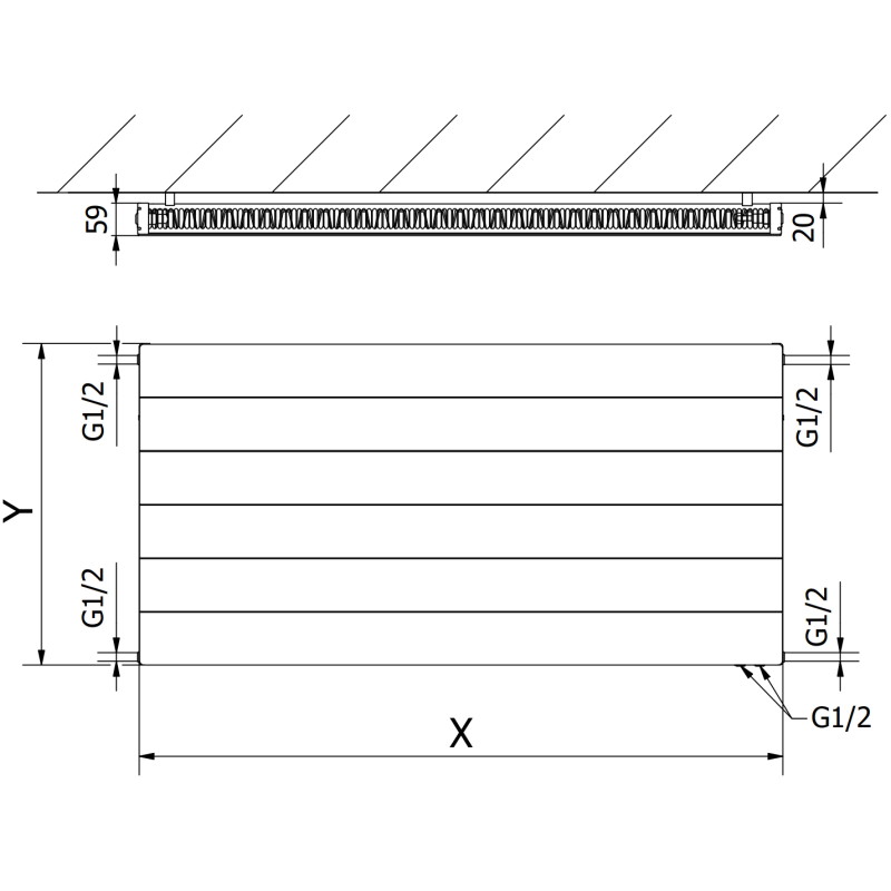 Mexen CVL11 Plate radiator line 300 x 1300 mm, bottom connection, 591 W, anthracite - W611L-030-130-66