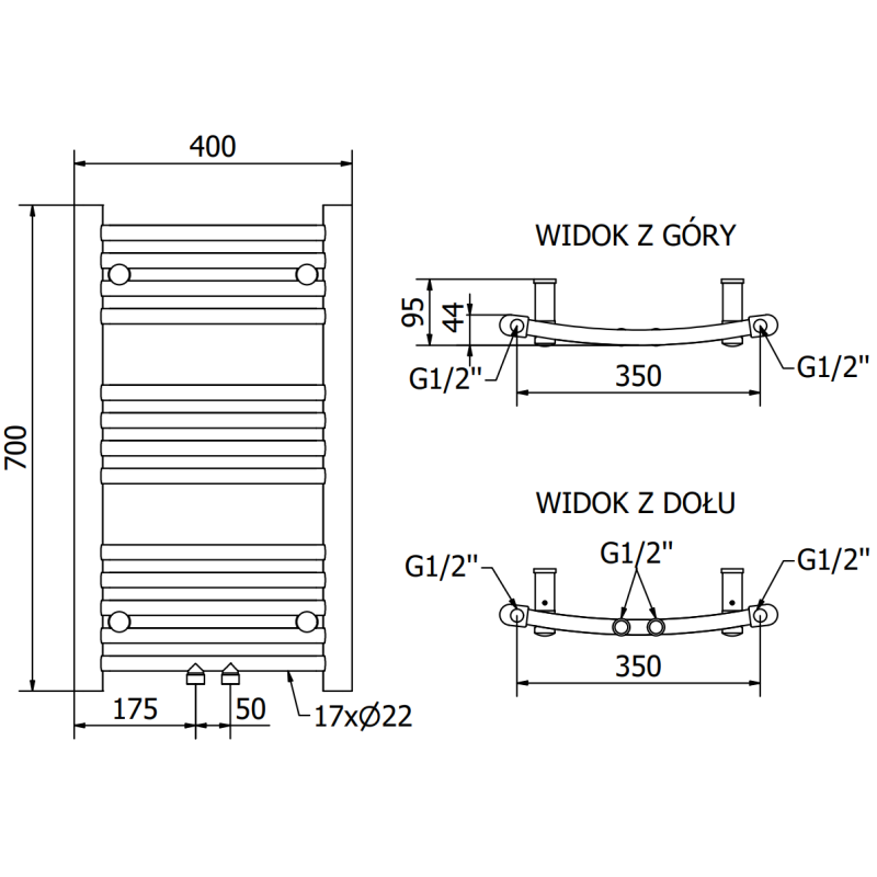 Mexen Ares bathroom radiator 700 x 400 mm, 189 W, chrome - W102-0700-400-00-01
