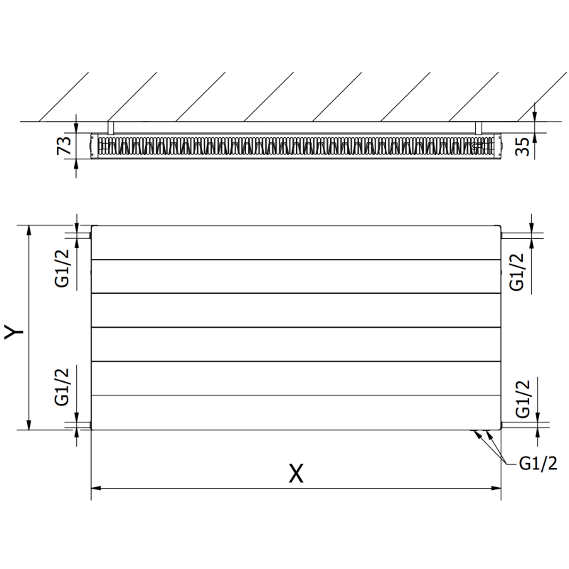 Mexen Line CVL21 panel radiator 600 x 600 mm, bottom connection, 726 W, anthracite - W621L-060-060-66