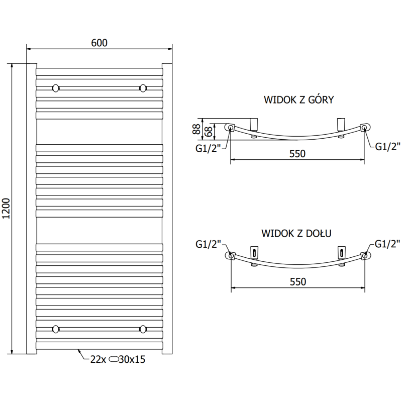 Mexen Helios bathroom radiator 1200 x 600 mm, 563 W, anthracite - W103-1200-600-00-66
