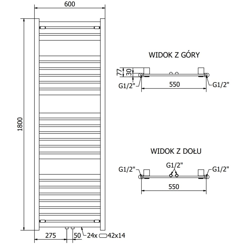 Mexen Uran bathroom radiator 1800 x 600 mm, 738 W, chrome - W105-1800-600-00-01