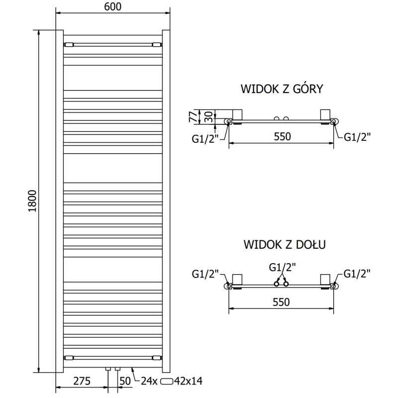 Mexen Uran bathroom radiator 1800 x 600 mm, 934 W, anthracite - W105-1800-600-00-66