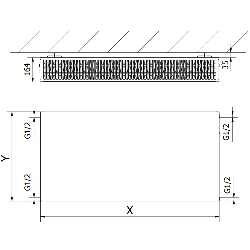 Mexen Flat CF33 flat panel radiator 500 x 1500 mm, side connection, 2851 W, black - W433F-050-150-70