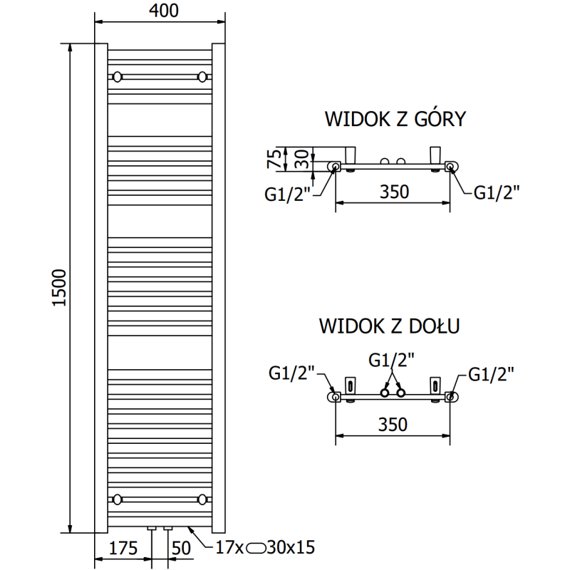 Mexen Hades bathroom radiator 1500 x 400 mm, 583 W, anthracite - W104-1500-400-00-66