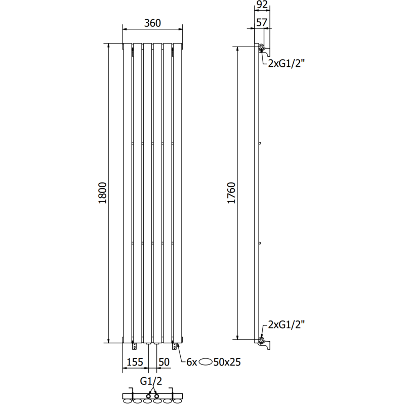 Mexen Oregon decorative radiator 1800 x 360 mm, 604 W, anthracite - W202-1800-350-00-66