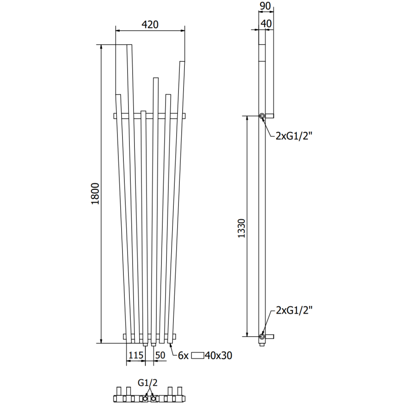 Mexen Omaha decorative radiator 1800 x 420 mm, 655 W, anthracite - W208-1800-420-00-66