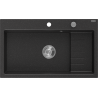 Mexen Omar granite sink single-bowl 800 x 480 mm, black/silver metallic, chrome trap - 6520801005-73