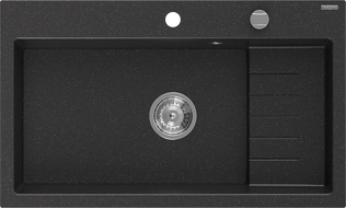 Mexen Omar granite sink 1-bowl 800 x 480 mm, black/silver metallic, chrome siphon - 6520801005-73