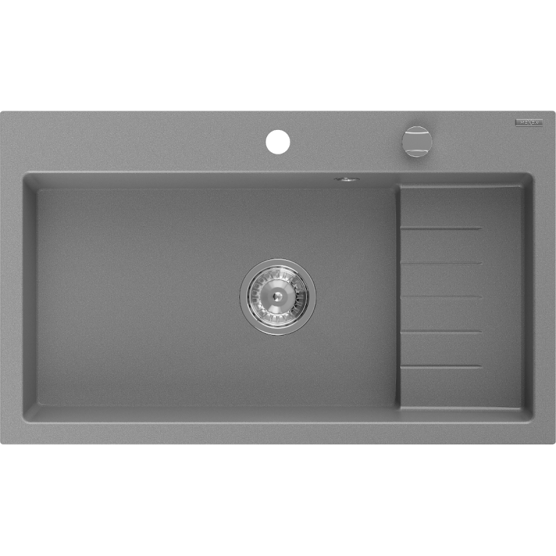 Mexen Omar granite sink 1-bowl 800 x 480 mm, gray, chrome siphon - 6520801005-71