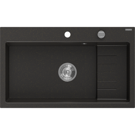 Mexen Omar 1-bowl Granite Sink 800 x 480 mm, Black/Gold Metallic, Chrome Siphon - 6520801005-75