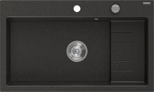 Mexen Omar 1-bowl Granite Sink 800 x 480 mm, Black/Gold Metallic, Chrome Siphon - 6520801005-75