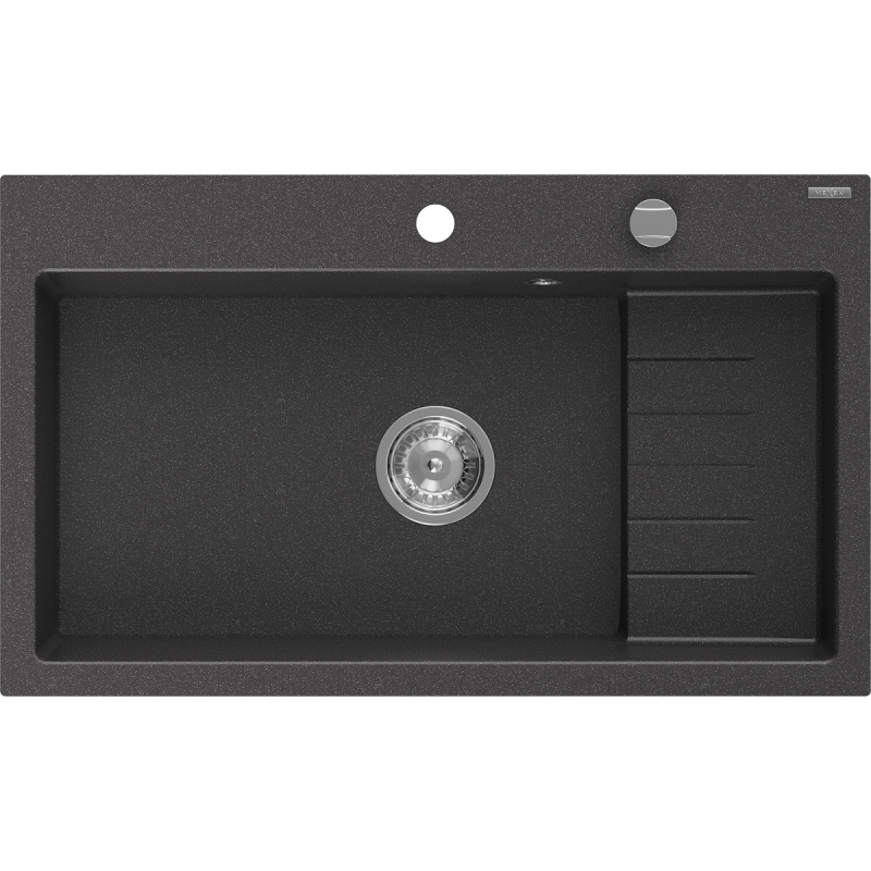 Mexen Omar granite kitchen sink 1-bowl 800 x 480 mm, black speckled, chrome syphon - 6520801005-76