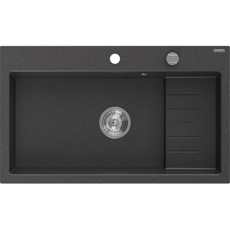 Mexen Omar granite kitchen sink 1-bowl 800 x 480 mm, black speckled, chrome syphon - 6520801005-76