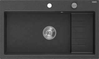 Mexen Omar granite kitchen sink 1-bowl 800 x 480 mm, black speckled, chrome syphon - 6520801005-76