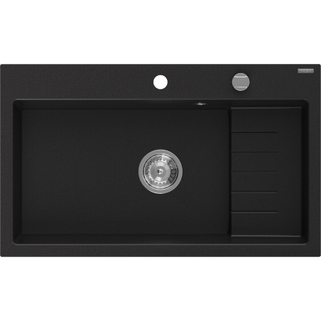Mexen Omar granite sink 1-bowl 800 x 480 mm, black, chrome siphon - 6520801005-77