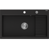 Mexen Omar granite sink single-bowl 800 x 480 mm, black, chrome siphon - 6520801005-77