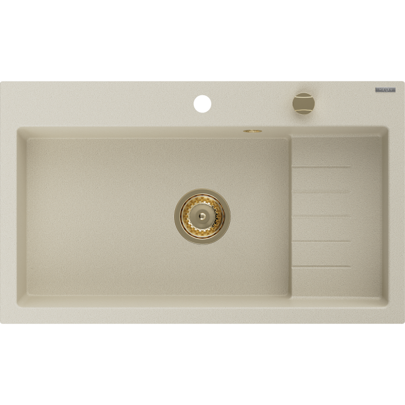 Mexen Omar granite sink 1-bowl 800 x 480 mm, beige, golden siphon - 6520801005-69-G