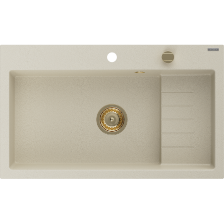 Mexen Omar granite sink 1-bowl 800 x 480 mm, beige, golden siphon - 6520801005-69-G