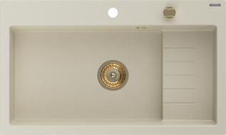 Mexen Omar granite sink 1-bowl 800 x 480 mm, beige, golden siphon - 6520801005-69-G