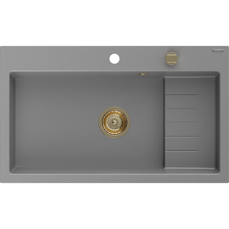 Mexen Omar granite kitchen sink 1-bowl 800 x 480 mm, grey, gold siphon - 6520801005-71-G
