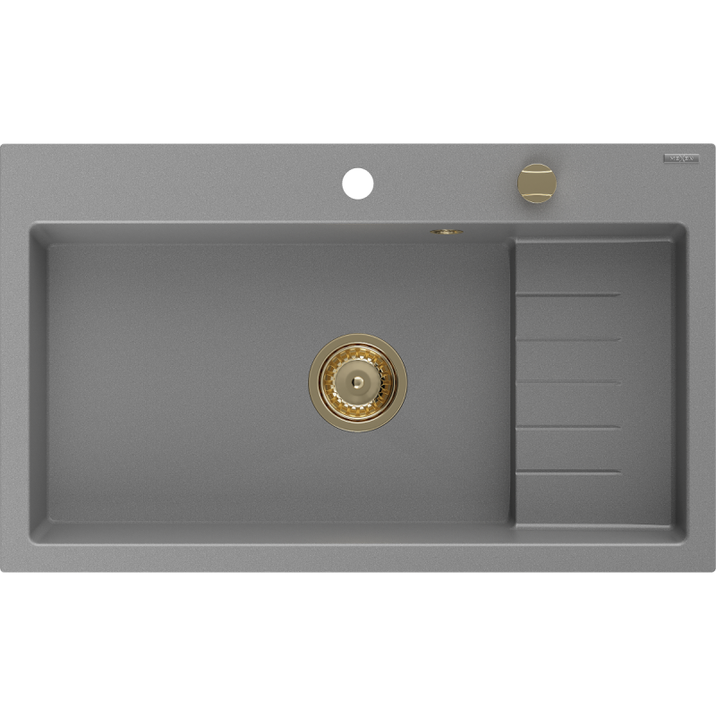 Mexen Omar granite sink 1-bowl 800 x 480 mm, gray, golden siphon - 6520801005-71-G