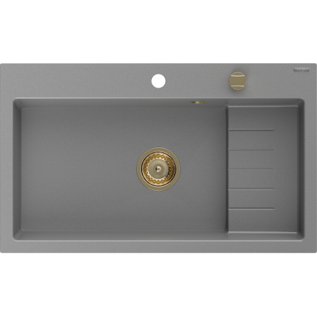 Mexen Omar granite kitchen sink 1-bowl 800 x 480 mm, grey, gold siphon - 6520801005-71-G