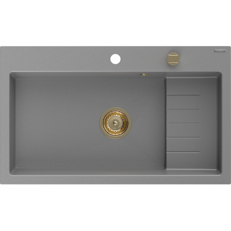 Mexen Omar granite sink 1-bowl 800 x 480 mm, gray, golden siphon - 6520801005-71-G