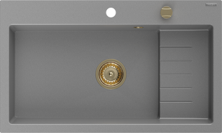 Mexen Omar granite kitchen sink 1-bowl 800 x 480 mm, grey, gold siphon - 6520801005-71-G