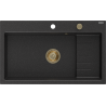 Mexen Omar granite sink, 1-bowl 800 x 480 mm, black/silver metallic, gold siphon - 6520801005-73-G