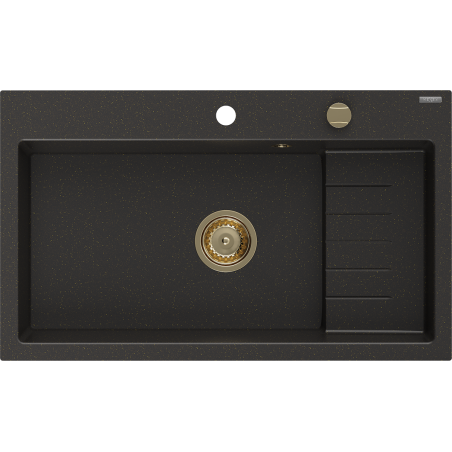 Mexen Omar granite sink 1-bowl 800 x 480 mm, black/gold metallic, gold siphon - 6520801005-75-G