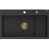 Mexen Omar granite sink 1-bowl 800 x 480 mm, black/gold metallic, gold siphon - 6520801005-75-G