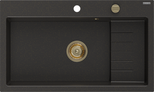 Mexen Omar granite sink 1-bowl 800 x 480 mm, black/gold metallic, gold siphon - 6520801005-75-G