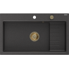 Mexen Omar 1-bowl granite kitchen sink 800 x 480 mm, black speckled, gold siphon - 6520801005-76-G