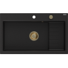 Mexen Omar granite sink, 1-bowl 800 x 480 mm, black, gold siphon - 6520801005-77-G