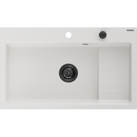 Mexen Omar granite sink 1-bowl 800 x 480 mm, white, black siphon - 6520801005-20-B