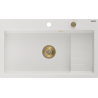 Mexen Omar granite sink, 1-bowl 800 x 480 mm, white, gold siphon - 6520801005-20-G