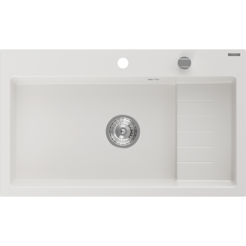Mexen Omar 1-bowl granite sink 800 x 480 mm, white, chrome siphon - 6520801005-20