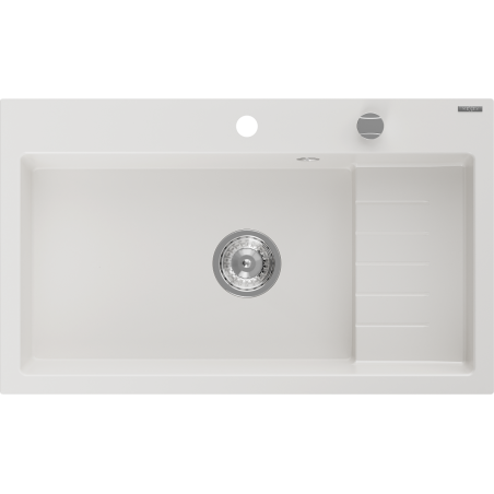 Mexen Omar 1-bowl granite sink 800 x 480 mm, white, chrome siphon - 6520801005-20