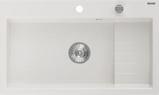 Mexen Omar 1-bowl granite sink 800 x 480 mm, white, chrome siphon - 6520801005-20