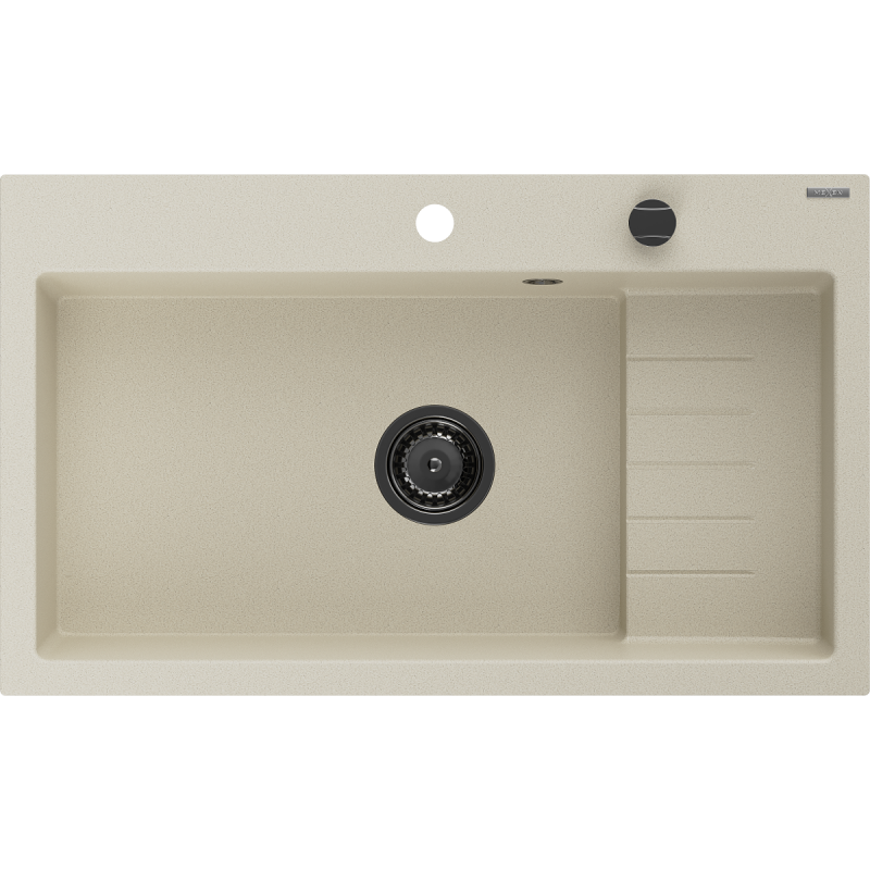 Mexen Omar granite sink 1-bowl 800 x 480 mm, beige, black siphon - 6520801005-69-B