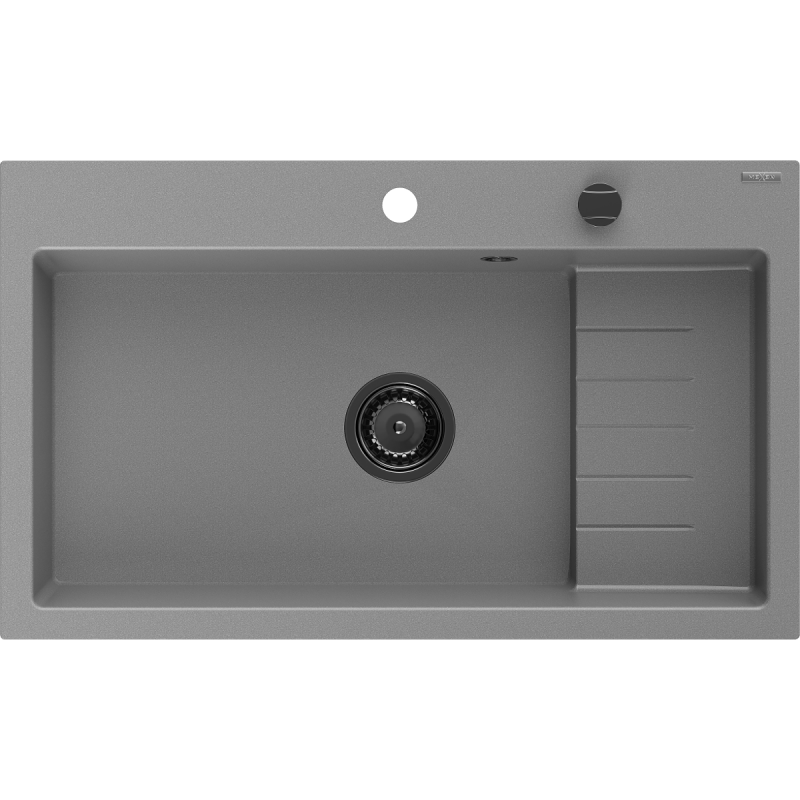 Mexen Omar granite sink, 1-bowl, 800 x 480 mm, gray, black siphon - 6520801005-71-B