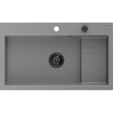 Mexen Omar granite sink, 1-bowl, 800 x 480 mm, gray, black siphon - 6520801005-71-B