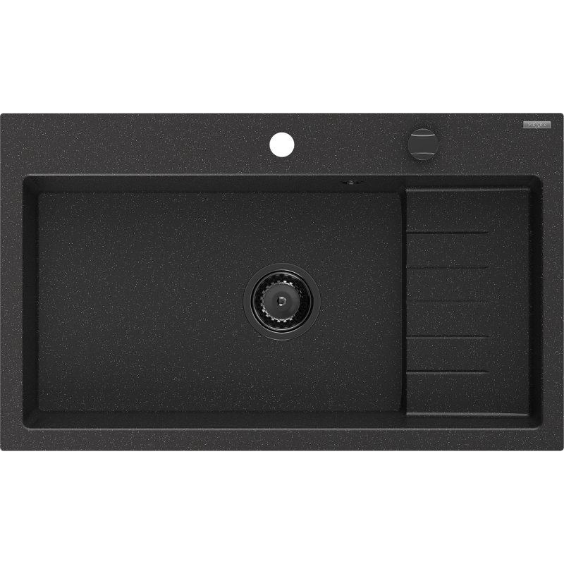Mexen Omar granite sink 1-bowl 800 x 480 mm, black/silver metallic, black siphon - 6520801005-73-B