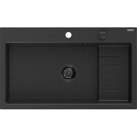 Mexen Omar granite sink 1-bowl 800 x 480 mm, black/silver metallic, black siphon - 6520801005-73-B