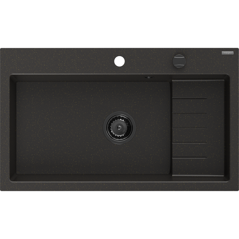 Mexen Omar granite kitchen sink 1-bowl 800 x 480 mm, black/gold metallic, black siphon - 6520801005-75-B