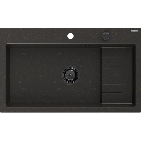 Mexen Omar granite kitchen sink 1-bowl 800 x 480 mm, black/gold metallic, black siphon - 6520801005-75-B