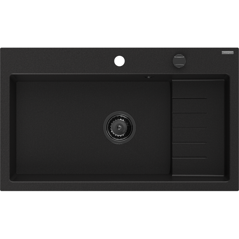 Mexen Omar granite sink 1-bowl 800 x 480 mm, black, black siphon - 6520801005-77-B