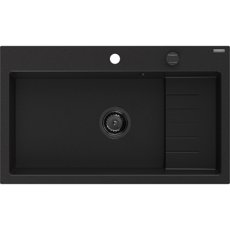 Mexen Omar granite sink 1-bowl 800 x 480 mm, black, black siphon - 6520801005-77-B